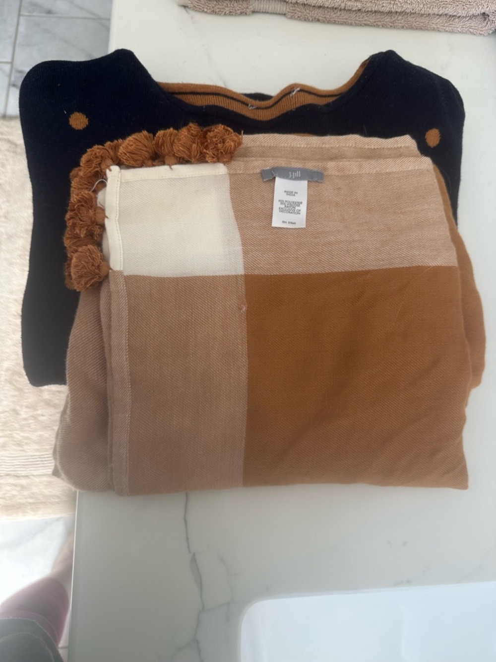 Neutral Colorblock Scarf with Pom Trim - tunic is separate listing